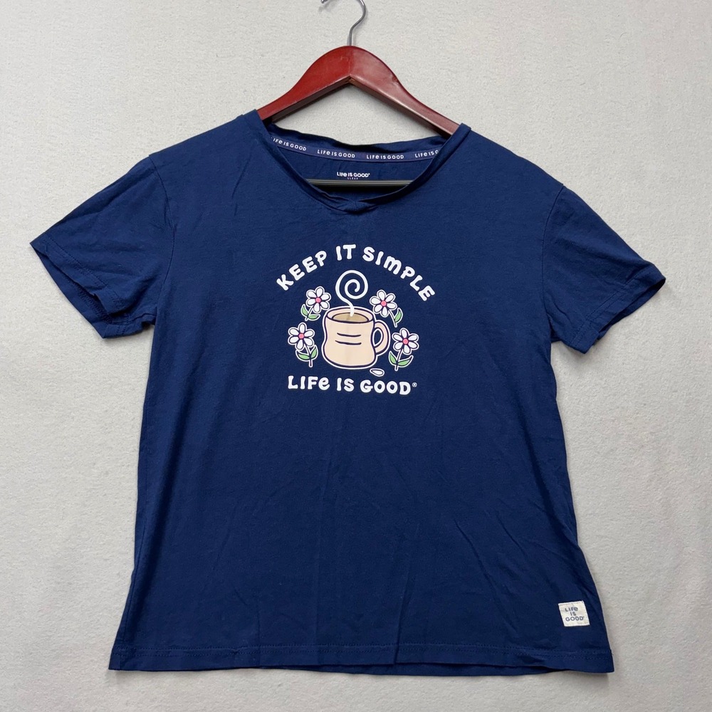 Life is Good Sleep Shirt Women S Navy Blue Keep It Simple Coffee Mug Graphic Tee